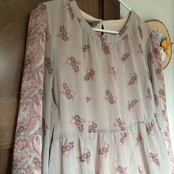 Anthropologie One September Fiora Floral Empire Top, Grey Size XL Pink Blush - Picture 6 of 12